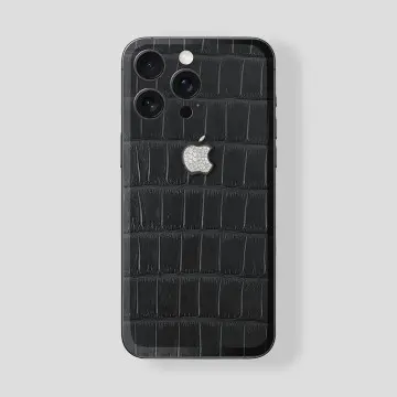 Custom iPhone 15 Pro | Pro Max Titan White Alligator Black White Gold Logo