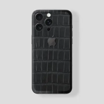 Custom iPhone 15 Pro | Pro Max in Titan Black  Alligator Black with Black Logo