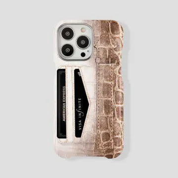 iPhone 15 Pro Cardholder Finger Strap Case Himalayan Crocodile
