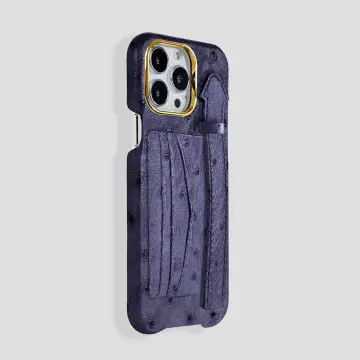 iPhone 15 Pro Cardholder Finger Strap Case Ostrich 2