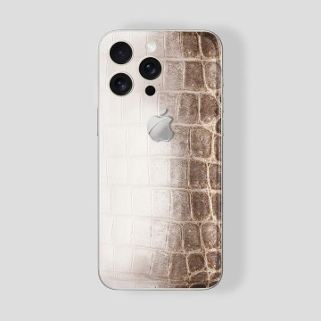 Custom iPhone 16 Himalayan Crocodile Logo White Gold